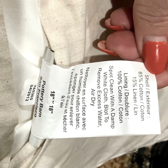 18X18” Price reduced Pottery Barn Natural white and silver beaded pillow - Picture 8 of 9